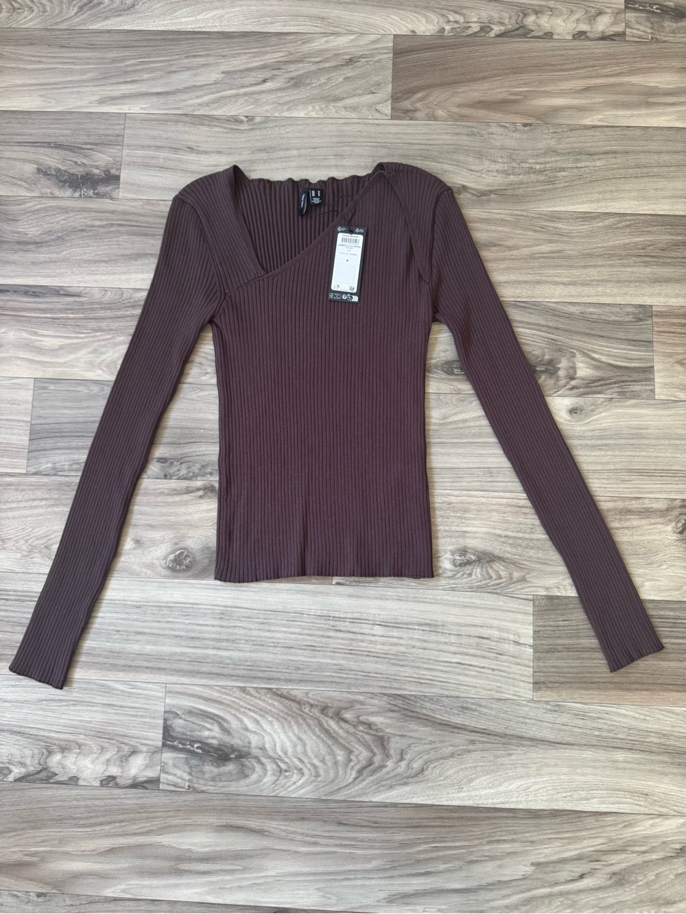 NWT Asymmetric Knit Long Sleeve Top in Java Brown Vero Moda Ambera Size Medium
